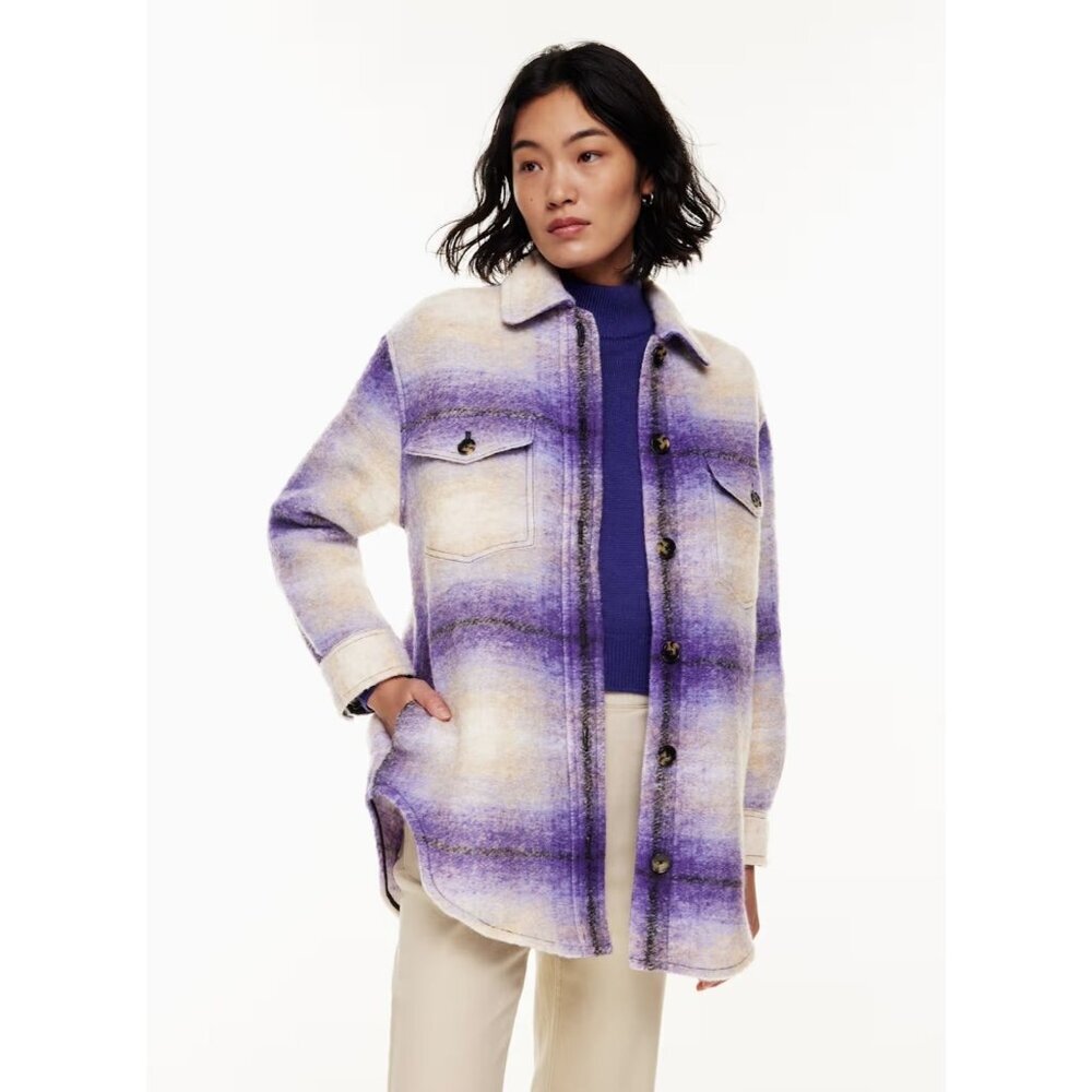 Wilfred Free The Ganna Aritzia Wool Plaid Elaine Violet Purple Shirt Jacket XL - Picture 1 of 13